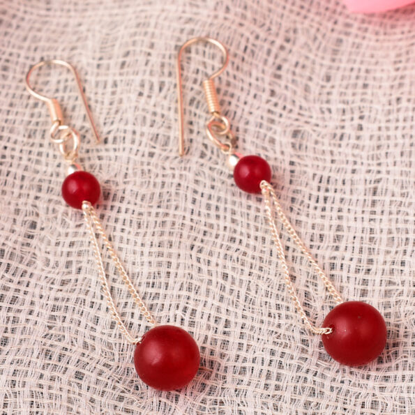 Pearlz Gallery Red Jade Gemstone Beads Drop Earrings For Women