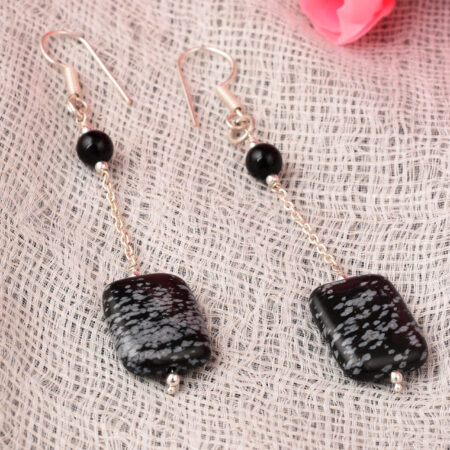 Pearlz Gallery Black Agate And Snowflake Obsidian Drop Earrings For Women
