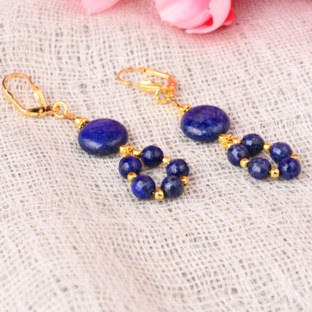 Pearlz Gallery Round And Coin Shaped Lapis Lazuli Drop Earrings For Women