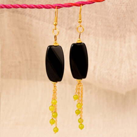 Pearlz Gallery Back Obsidian and Jade Beads Earrings for Women