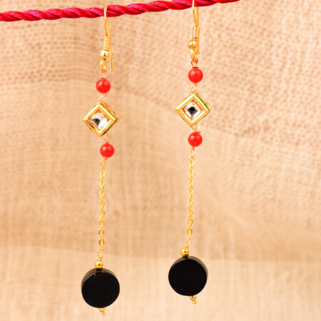 Pearlz Gallery Chick Crimson Jade and  Black Agate Beads Earrings for Women