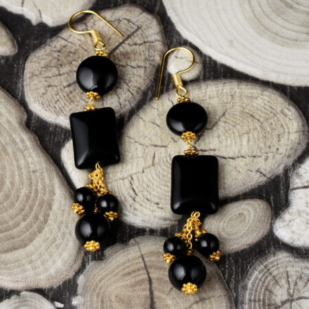 Pearlz Gallery Blissful Black Agate and  Black Onyx Beads Earrings for Women