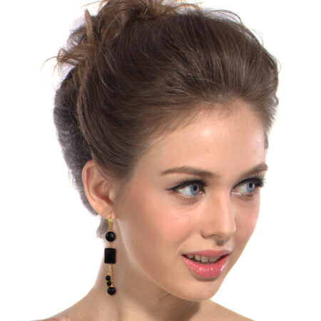 Pearlz Gallery Black Agate and Black Onyx Gemstone Beads Earrings for Women