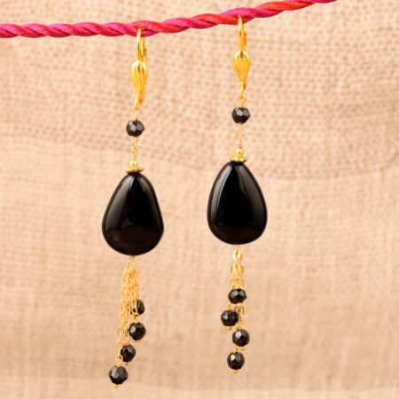 Pearlz Gallery Black Agate and Black Spinal Gemstone Beads Earrings for Women
