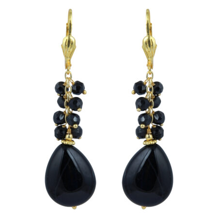 Pearlz Gallery Black Agate and Black Spinal Gemstone Beads Earrings for Women