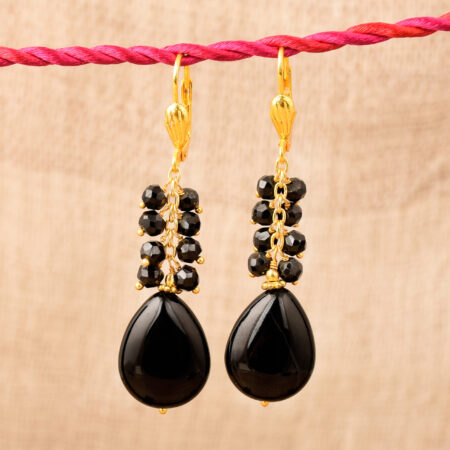 beads earring, bead earring for women, gemstone earrings, stone earrings, black beads earrings, onyx beads earring, black beaded earring