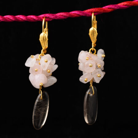 Pearlz Gallery Smoky Quartz and Rose Quartz Gemstone Beads Earrings for Women
