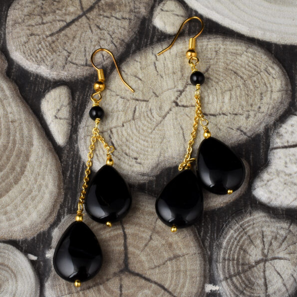 Pearlz Gallery Black Agate, Black Onyx Gemstone Beads Earrings for Women