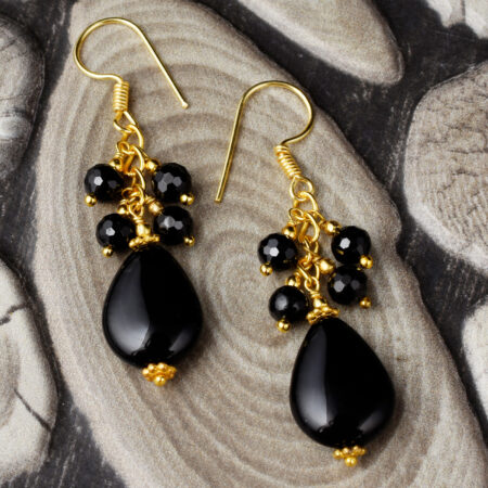 Pearlz Gallery Pear shaped Black Agate Beads Earrings for Women and Girls