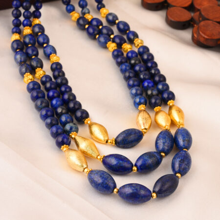 Pearlz Gallery Dyed lapis lazuli Gemstone 18 Inch Three Strands Necklace For Women