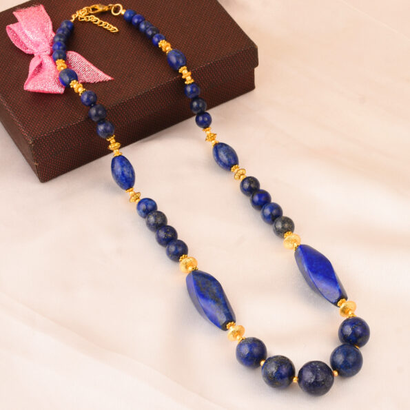 Pearlz Gallery Flawless Round, Swirl Drum, Rice Shaped Dyed lapis lazuli Gem Stone Beads Necklace For Women