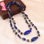 Pearlz Gallery Flawless Round, Swirl Drum, Rice Shaped Dyed lapis lazuli Gem Stone Beads Necklace For Women
