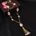 Pearlz Gallery Attractive Round, Faceted Round, Tumble Shaped Smoky Quartz, Rose Quartz Beads Necklace For Women