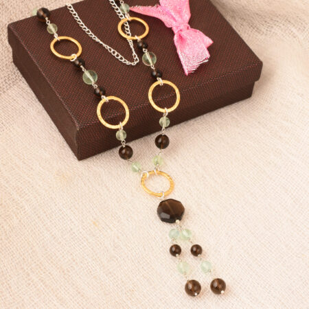 Pearlz Gallery pleasant oxidized silver, gold plated  necklace with smoky and green fluorite gem stones.