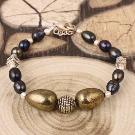 Pearlz Gallery Freshwater Pearl & Pyrite Gemstone Beads Bracelet