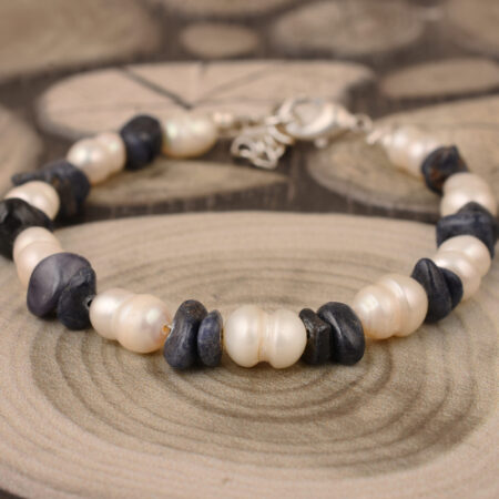 Pearlz Gallery Fashion Blue Sapphire Gemstone Beads & White Freshwater Pearl Bracelet
