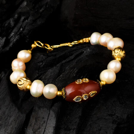 Pearlz Gallery Orange Freshwater Pearl Bracelet for Women & Girls