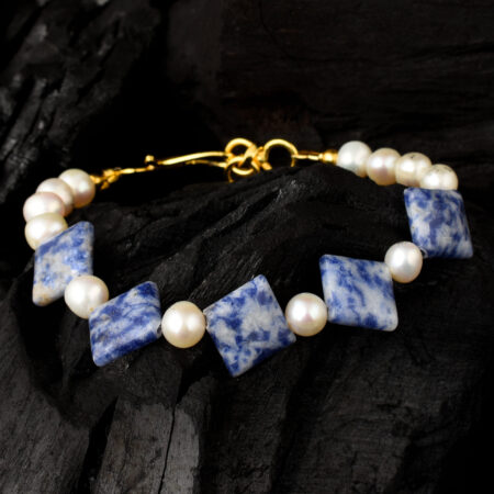 Pearlz Gallery Round Freshwater Pearl And Square Sodalite Bracelet for women