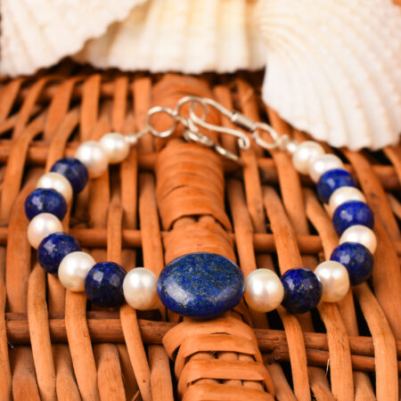 Pearlz Gallery White Freshwater Pearl And Lapis Lazuli Bracelet For Girls & Women
