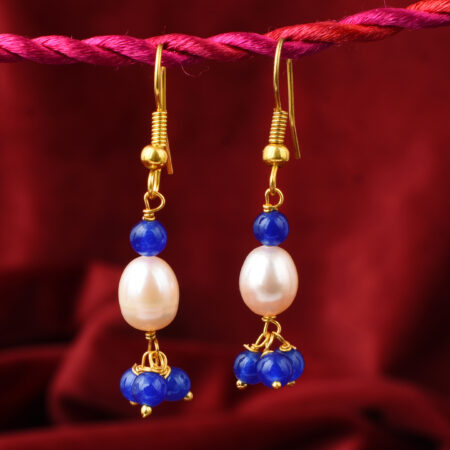 Pearlz Gallery Blue Jade And Freshwater Pearl Earrings For Women