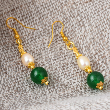 Pearlz Gallery Green Jade And Freshwater Pearl Earrings For Women