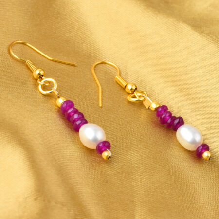 Pearlz Gallery Freshwater Pearl And Purple Jade 2.5 Inch Earrings