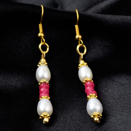 Pearlz Gallery Pink Jade And Freshwater Pearl Earrings