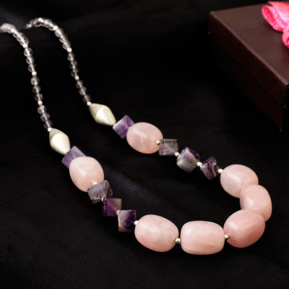 beads necklace, beads necklace for women, beads necklace for girls, rose quartz necklace, amethyst necklace