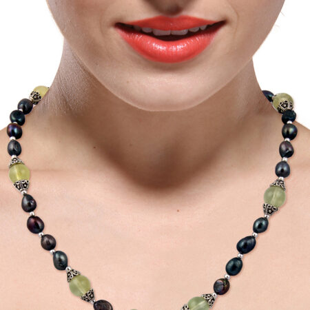 Pearlz Gallery Dyed Fresh water Pearl & Prehnite Gemstone Bead Necklace