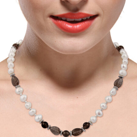 Pearlz Gallery Smoky Quartz & Freshwater Pearl Necklace
