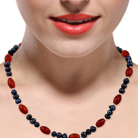 Pearlz Gallery Dressmonde Dyed Fresh Water Pearl & Red Coral Beads 18 Inches Necklace
