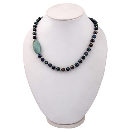 Pearlz Gallery Prom Night Dyed Freshwater Pearl & Green Amazonite Gemstone Bead 18 Inch Necklace