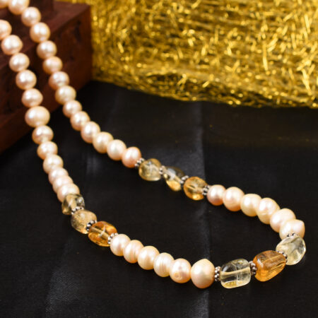 Pearlz Gallery White Freshwater Pearl & Citrine Gemstone Beads Necklace