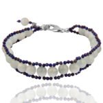 Pearlz Gallery Aquamarine and Dyed Lapis Round shaped Blue Coloured Unisex Stone Bracelet for Men and Women.