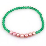 Pearlz Gallery Natural and Original Semi-Precious Round and Roundish Shaped Green onyx beads and Pink Fresh water pearl Gemstone Bracelet for Girl's and Women