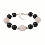 Pearlz Ocean Exquisite Black Agate And Rose Quartz 7 Inches Gemstone Trendy Bracelet Jewelry for Women