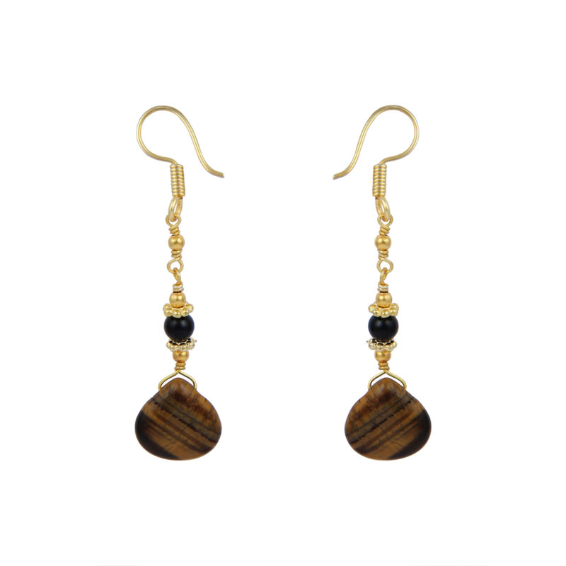 A blissful tiger eye and black onyx in round shape beaded earrings for your loving choice