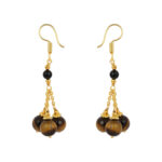 Astonishing round shape tiger eye and black onyx earring for women