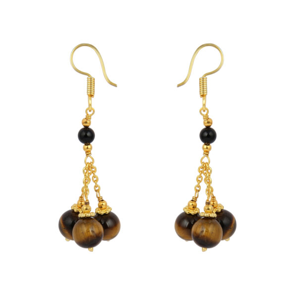 Astonishing round shape tiger eye and black onyx earring for women