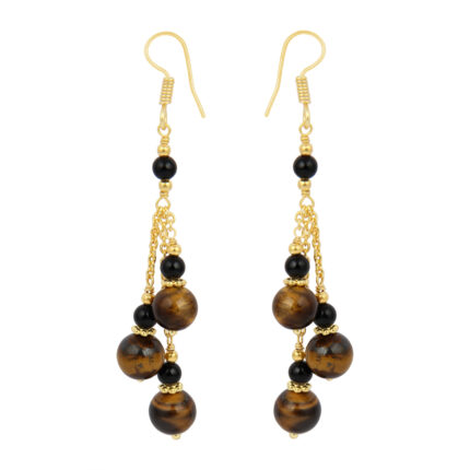 Astonishing round shape tiger eye and black onyx earring for women