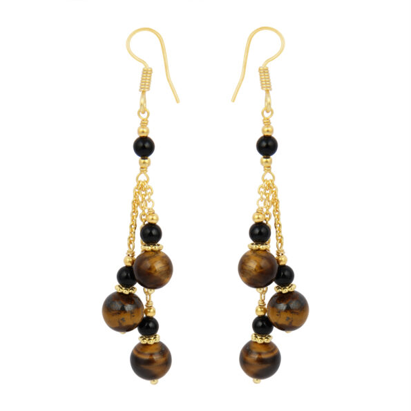 Astonishing round shape tiger eye and black onyx earring for women