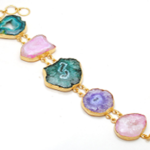 BRASS GOLD PLATED BRACELET  WITH MIX AGATE STONE