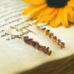 Brass Gold Plated Earrings With Amethyst Rough Stone