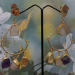 BRASS ROSE GOLD PLATED EARRING WITH ROUGH STONE