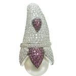 Sterling Silver White and Pink Pearl Cubic Zirconia Dangling Pendant for Women