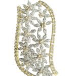 Sterling Silver Long White and Gold Flower Design Cubic Zirconia Pendant for Women