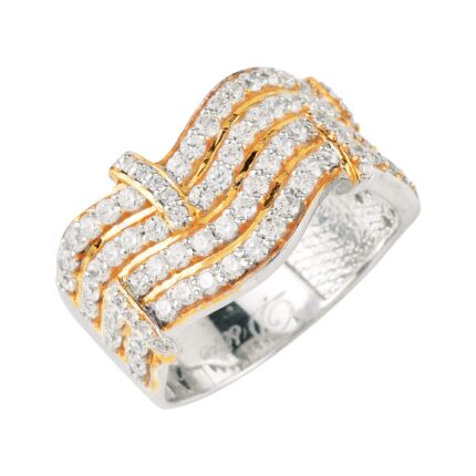 Cubic Zirconia Gold and White Wavy Ring