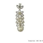 Sterling Silver White and Gold Flower Design Pearl Drop Dangler Cubic Zirconia Pendant for Women