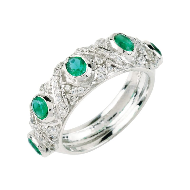 Cubic Zirconia Oval Cut Green Hydro with Rounded Stone Ring