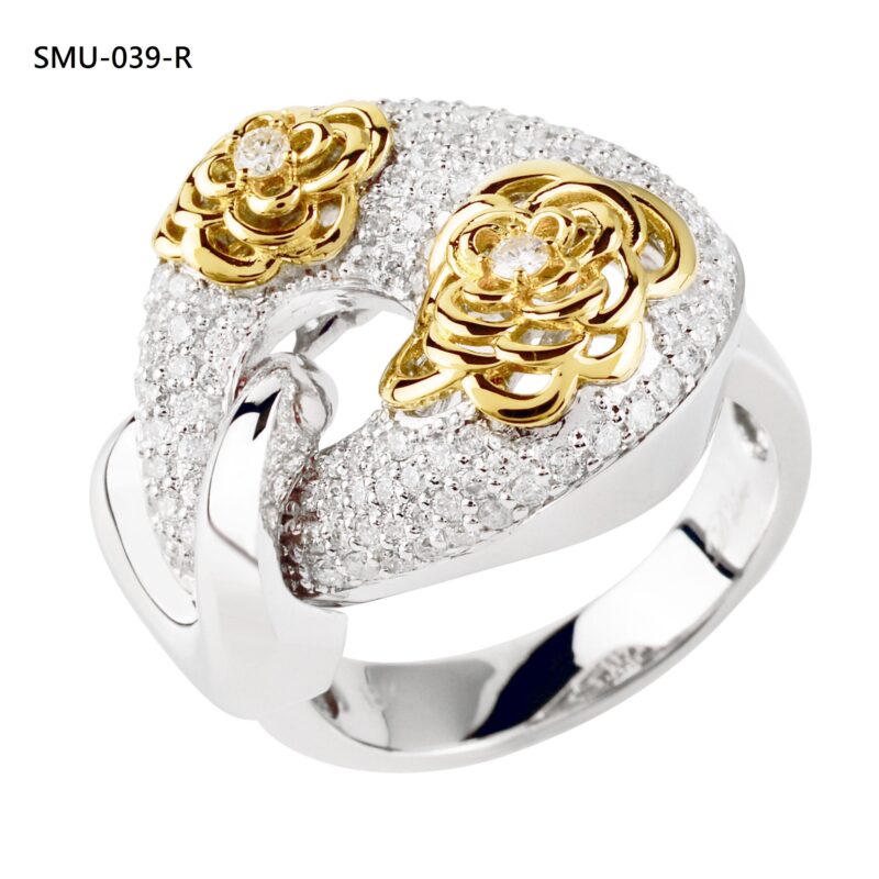 Cubic Zirconia Dual Flower 2-Tone Ring